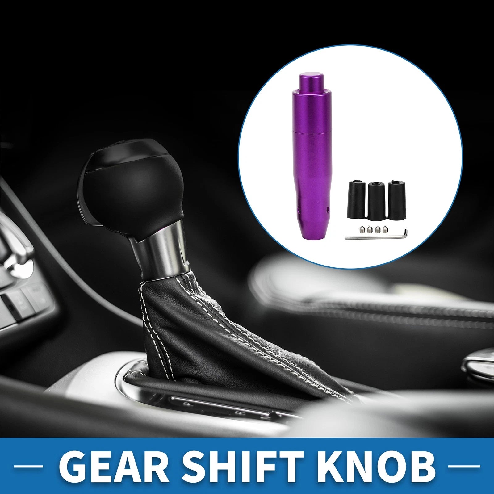 Shift Knob with 3 Adapters for Universal Vehicles (14.5cm, Purple)