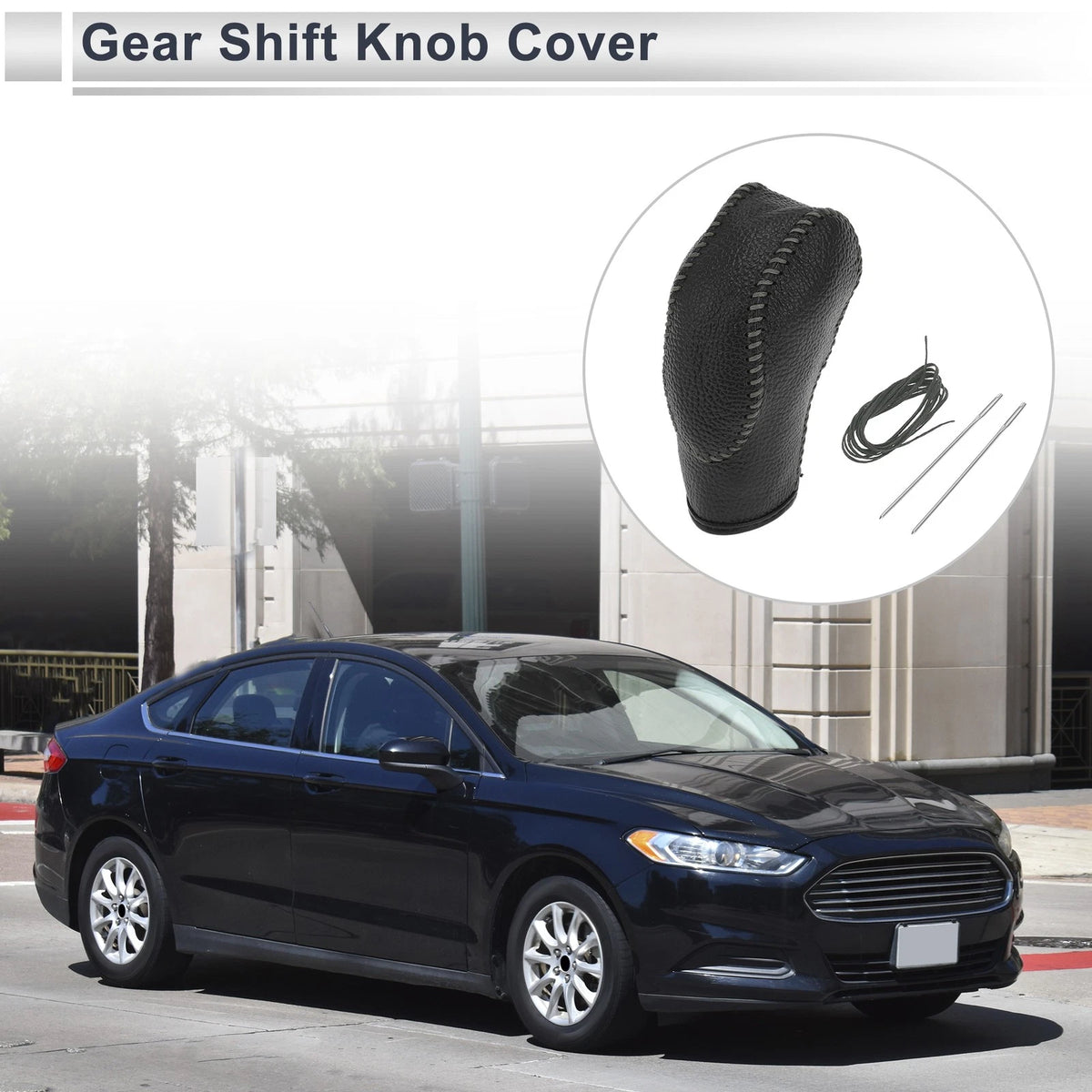 Pebbled Gear Shift Knob Cover for Ford Fusion (2013–2016) Black, Grey Faux Leather