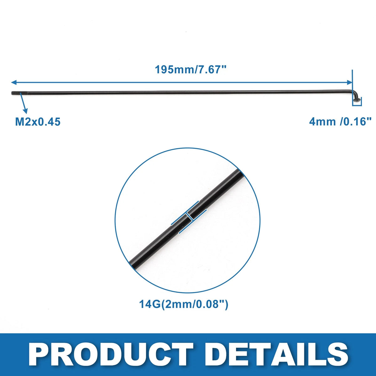 Spokes 14G 195mm Steel Black Replacement for Mountain Bike (195–195)