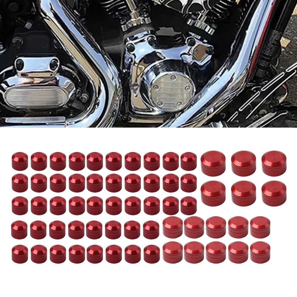 62X Red Engine Bolt Caps Kit for Harley Touring Road King Street Glide (2017–2024)