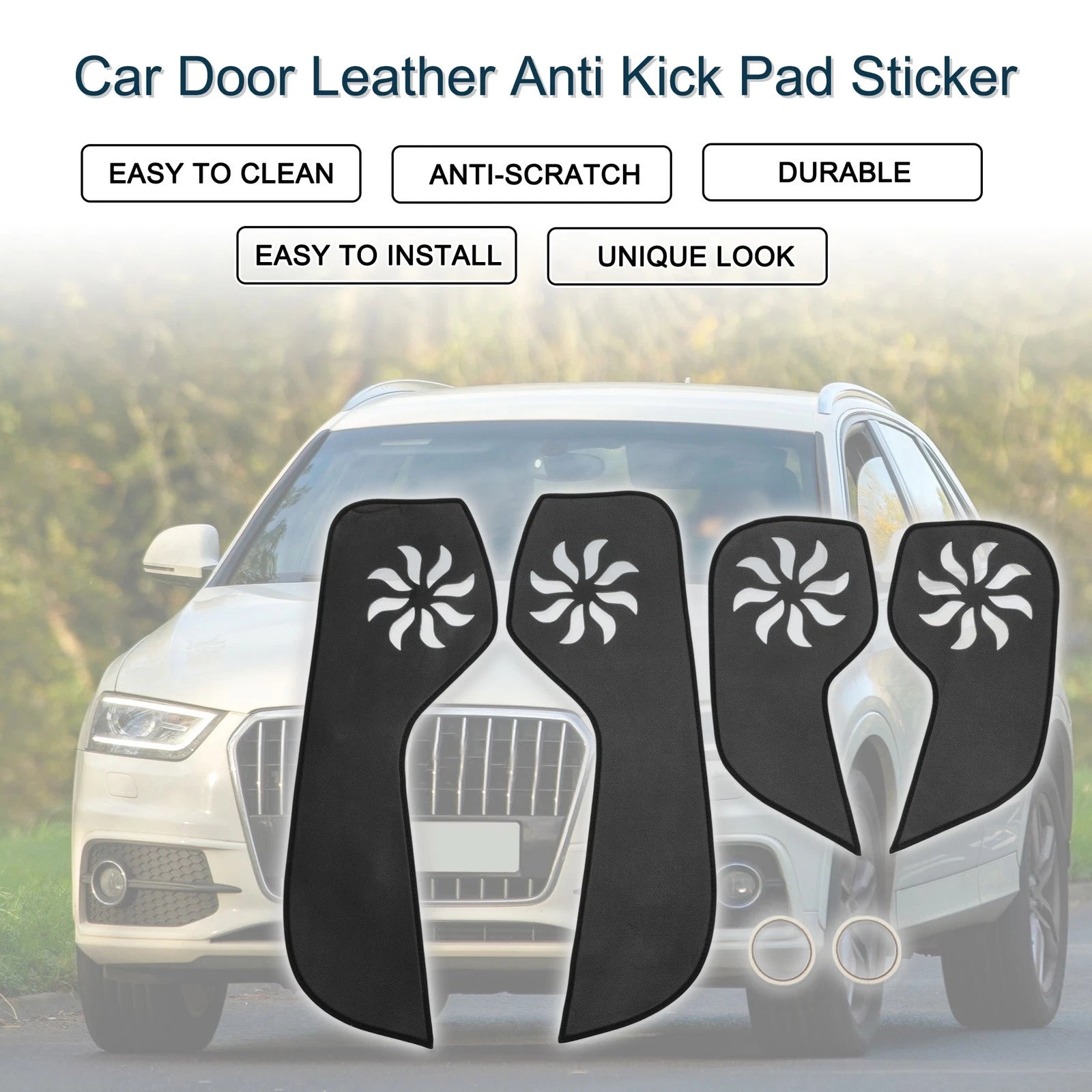 Car Door Leather Anti Kick Pad Set for Audi Q3 (2012–2016) Black