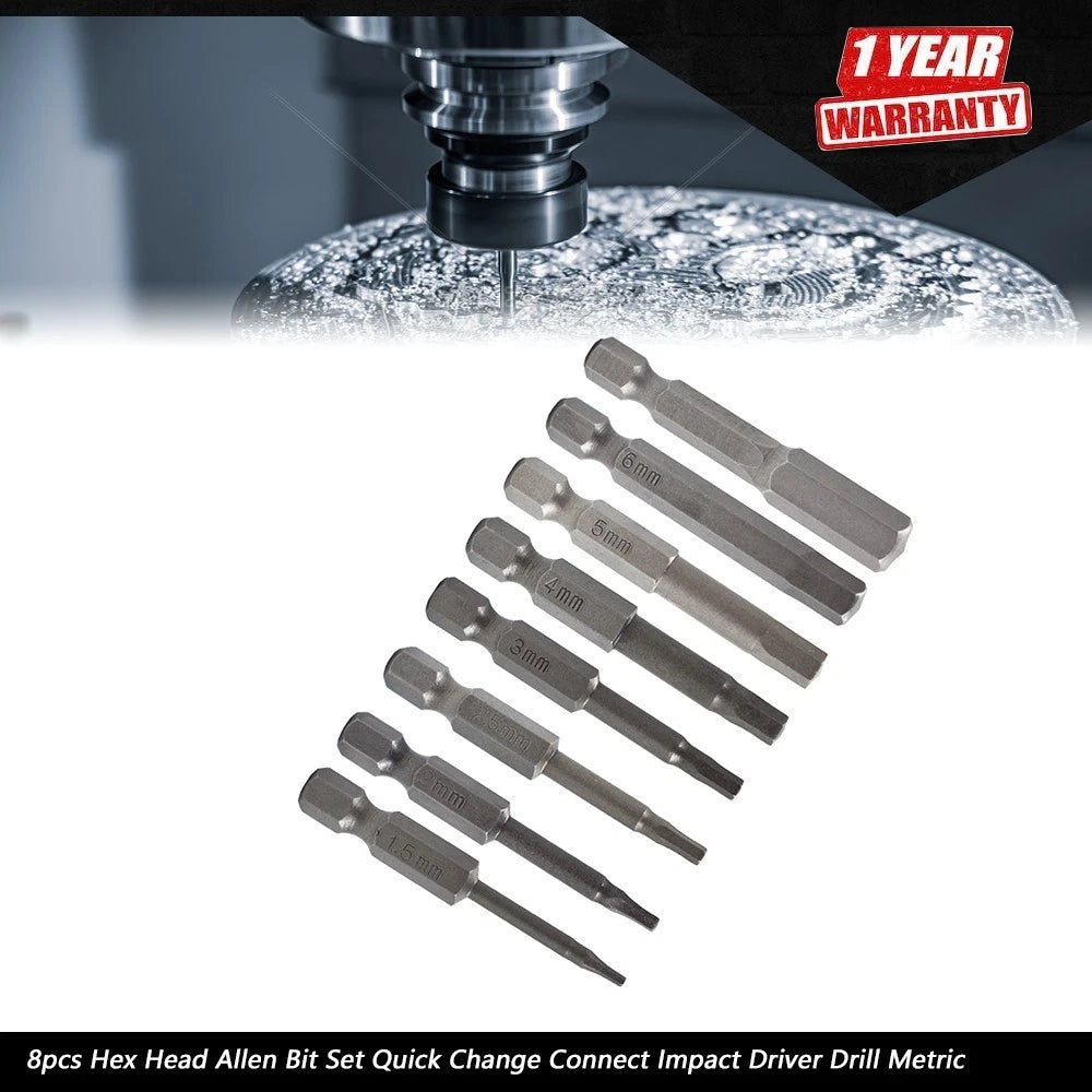 8 Piece Hex Head Allen Bit Set for Impact Driver Drill