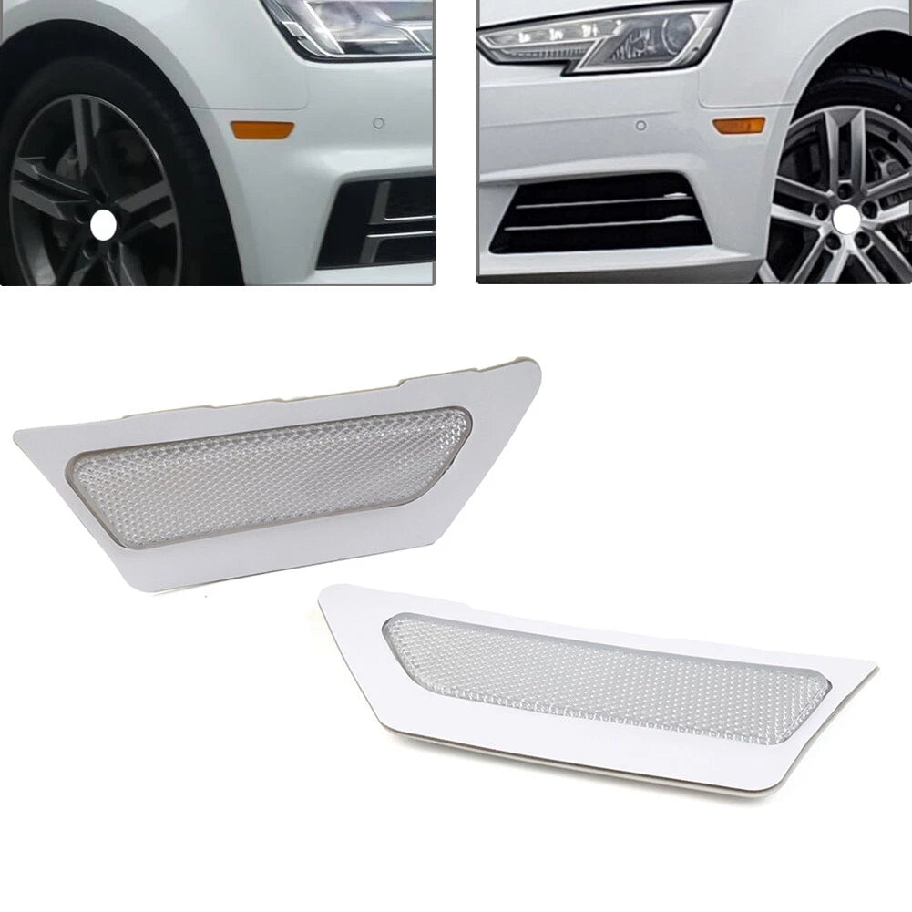2X White Front Bumper Reflector Side Marker Lights for Audi A4 B9 (2017–2019)