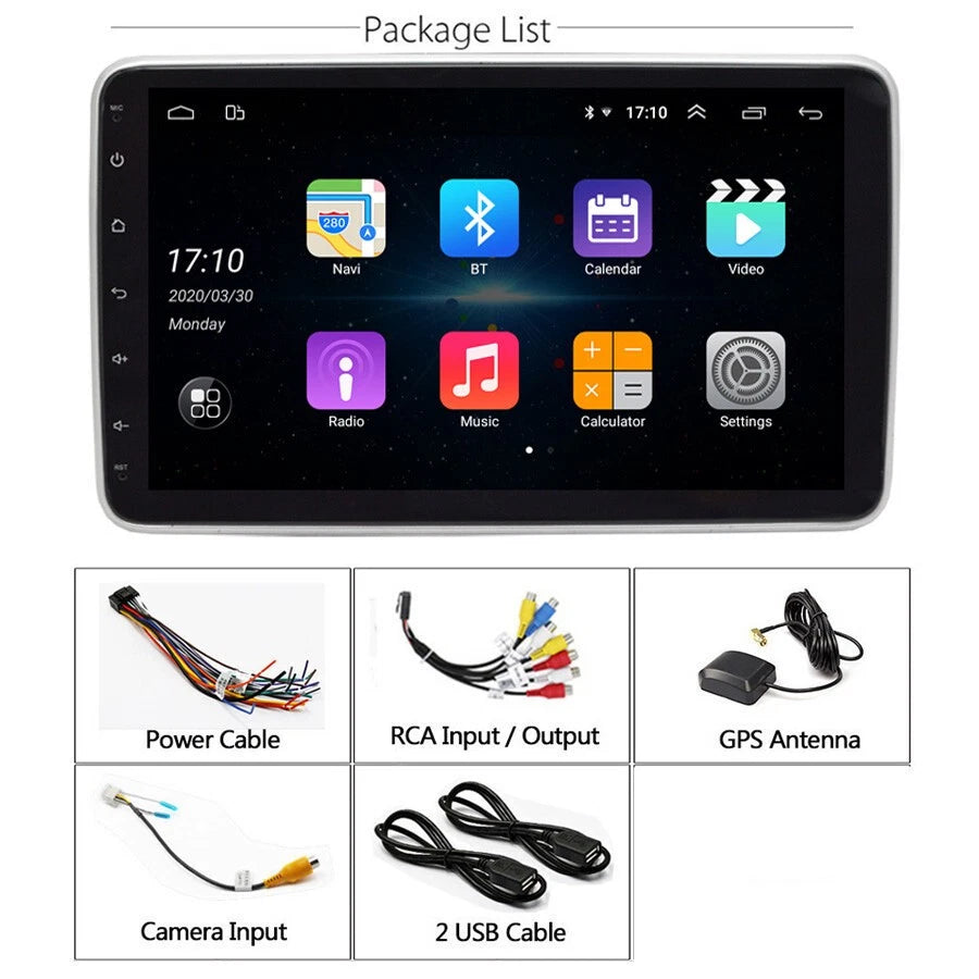 1 DIN 10.1" Touch Screen Android 9.0 Car Stereo for Universal Fit (2010–2023)