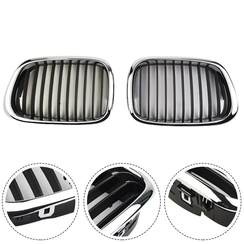 Grill Grilles Bumper for BMW E39 (1998–2003) Chrome Silver Outline Replacement