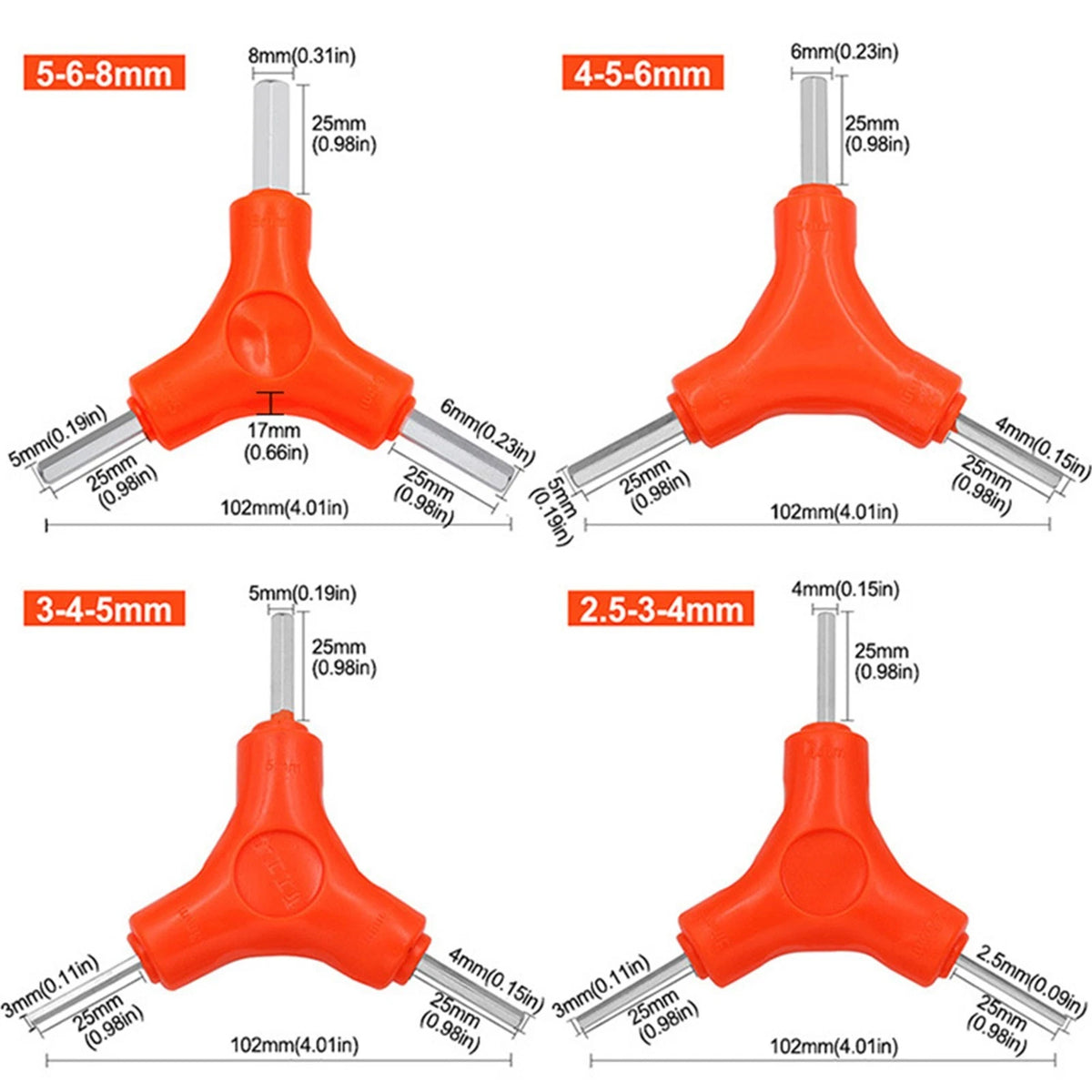 Set of 6 Trigeminal Hex Key Spanners 2.5-8mm for