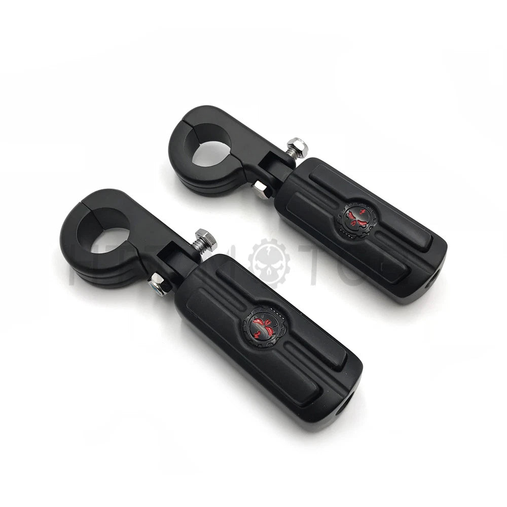 Black Skull Highway Engine Guard Foot Peg Mounting Rest Bar for Harley (1.5")