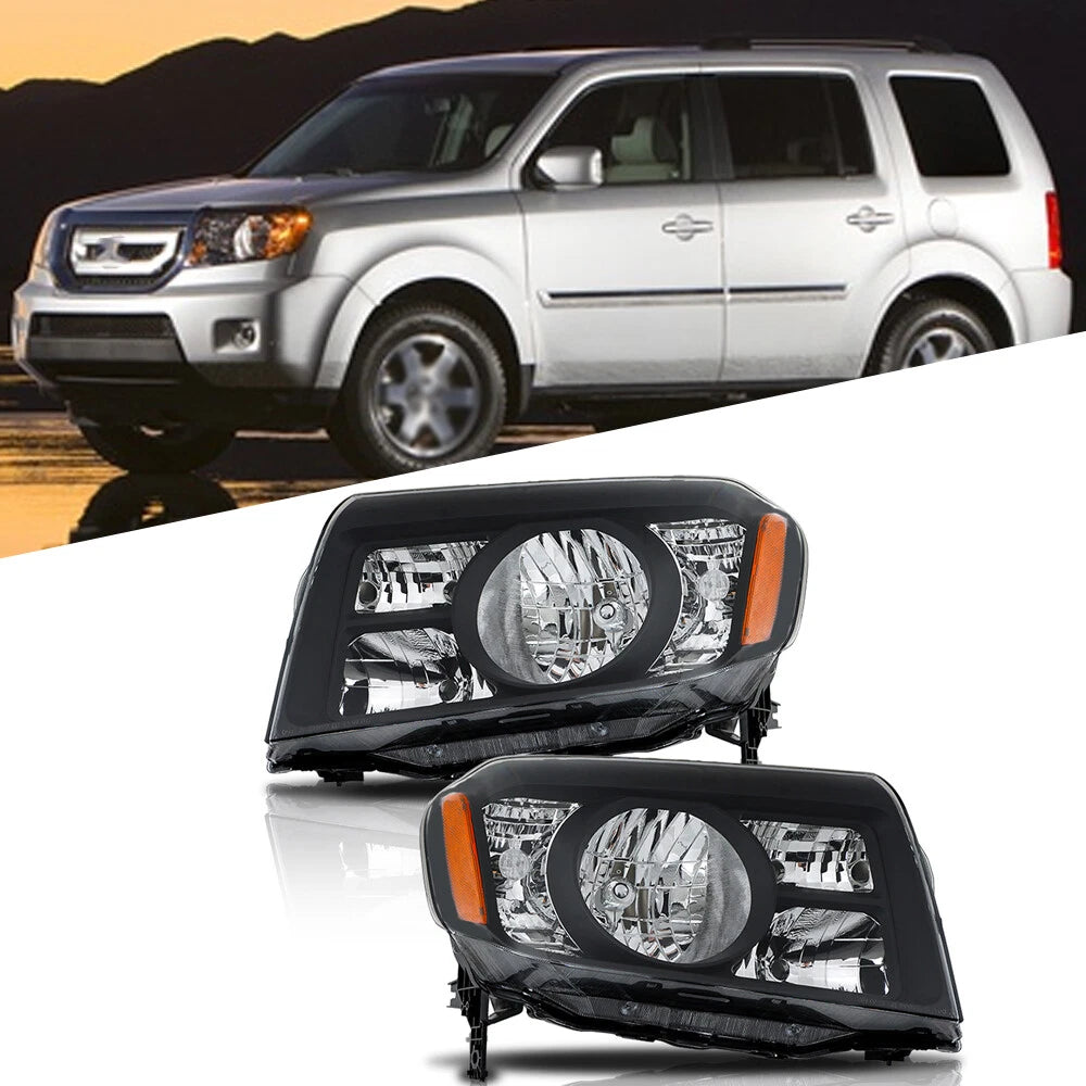 Pair Black Headlights for Honda Pilot (2009–2011) - Driver & Passenger Side