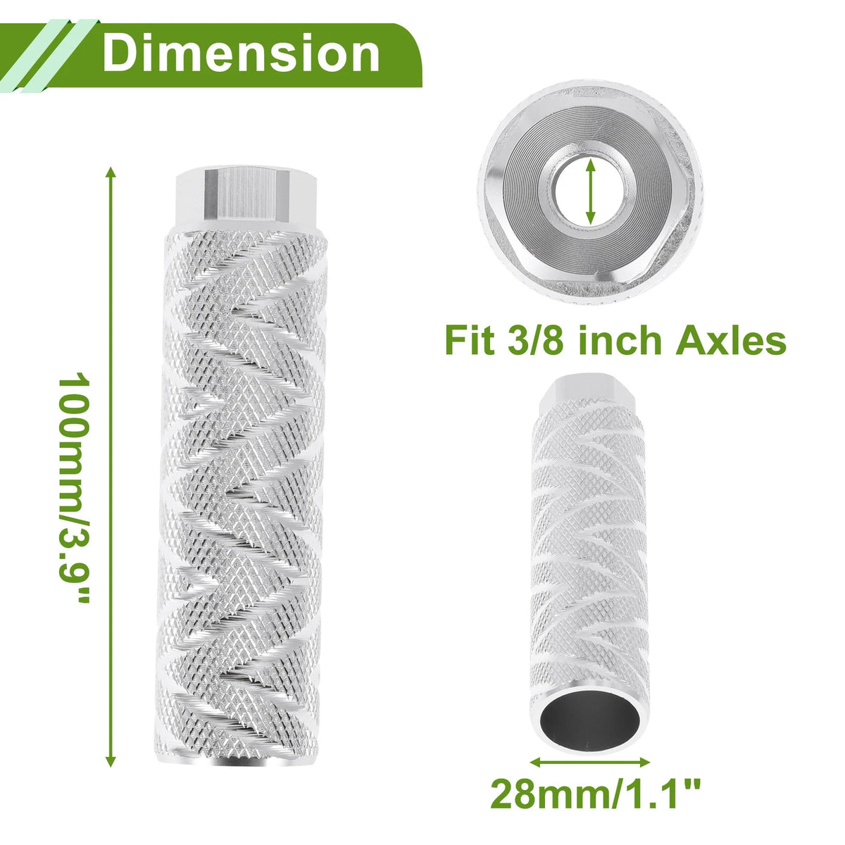 4 Pcs Bike Pegs 100mm Wave Texture Replacement for Silver Tone Cycling