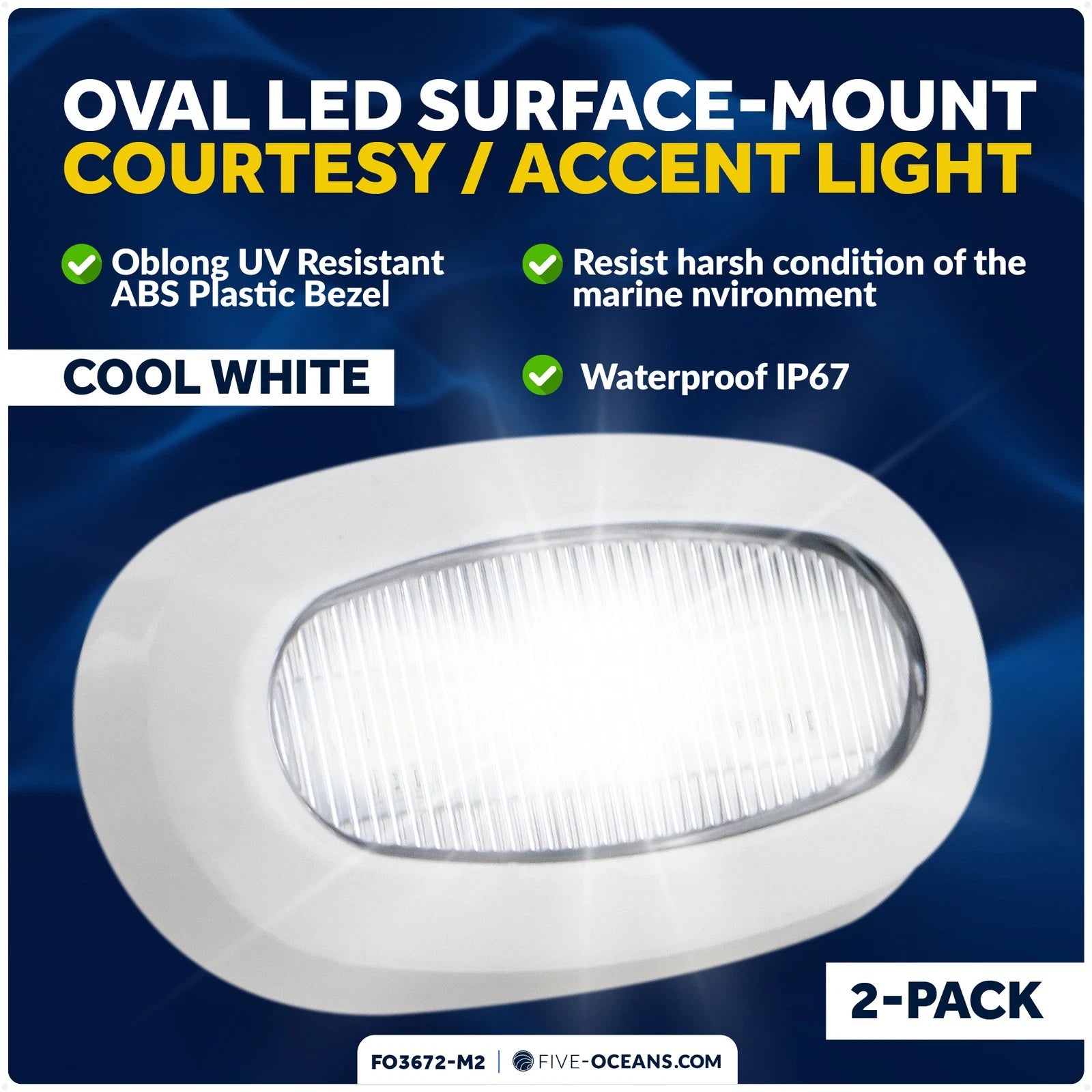 2X Oblong LED Courtesy Light for Boat Interior (Universal Fit)