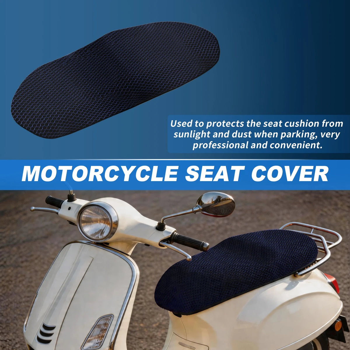 Motorcycle Seat Cushion for Universal Fit (76-85cm L, 45-50cm W) - Blue/Black