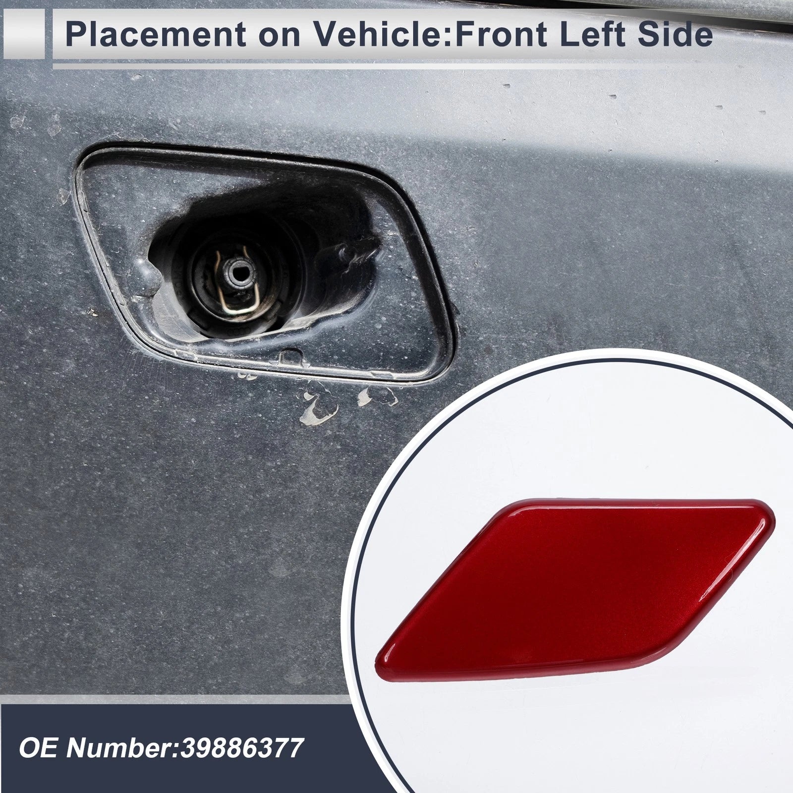 Front Left Headlight Washer Nozzle Cover Cap for Volvo S40 (2008–2010) Red
