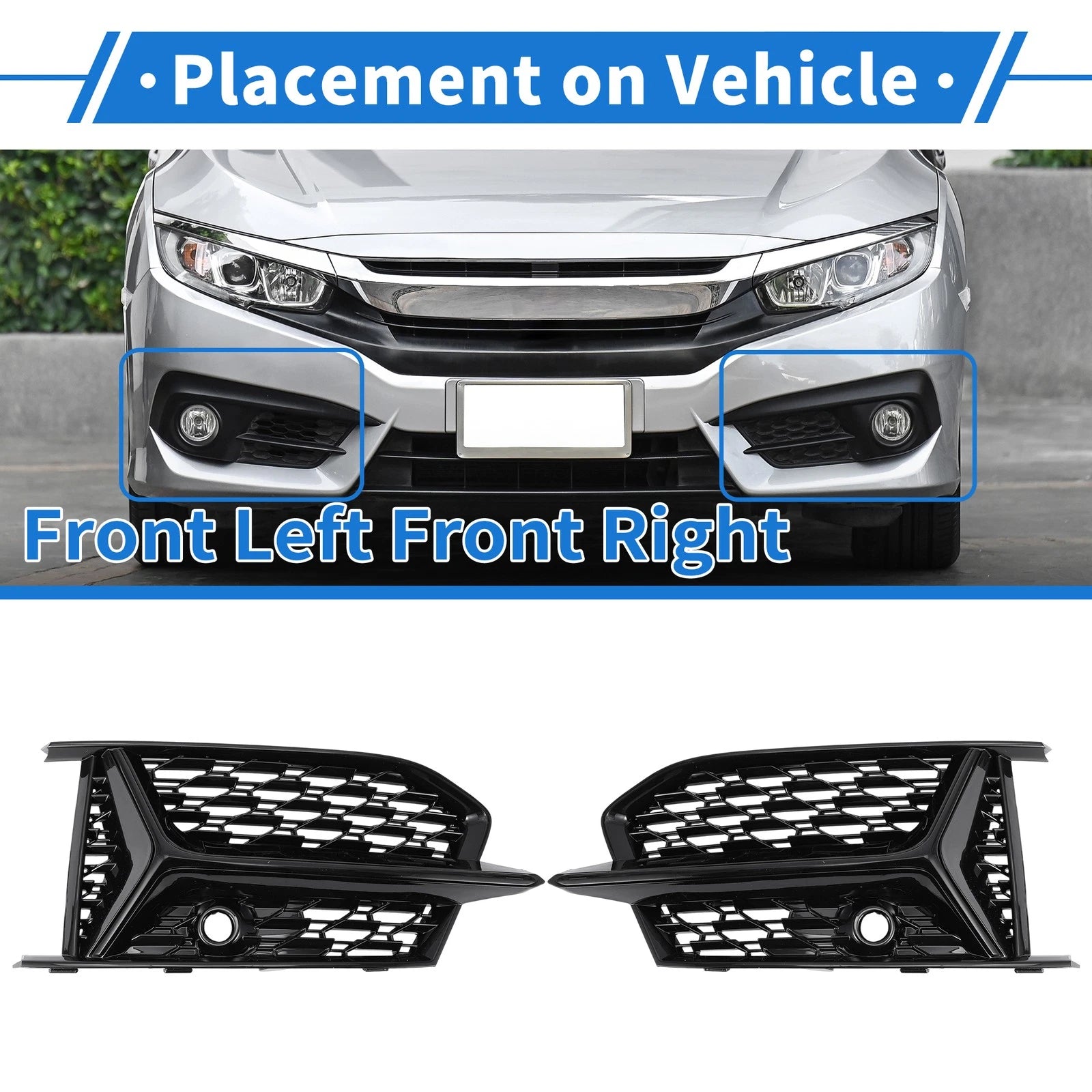 Fog Light Grille Pair Front Left Right Replacement for Audi A6 (2012–2018)