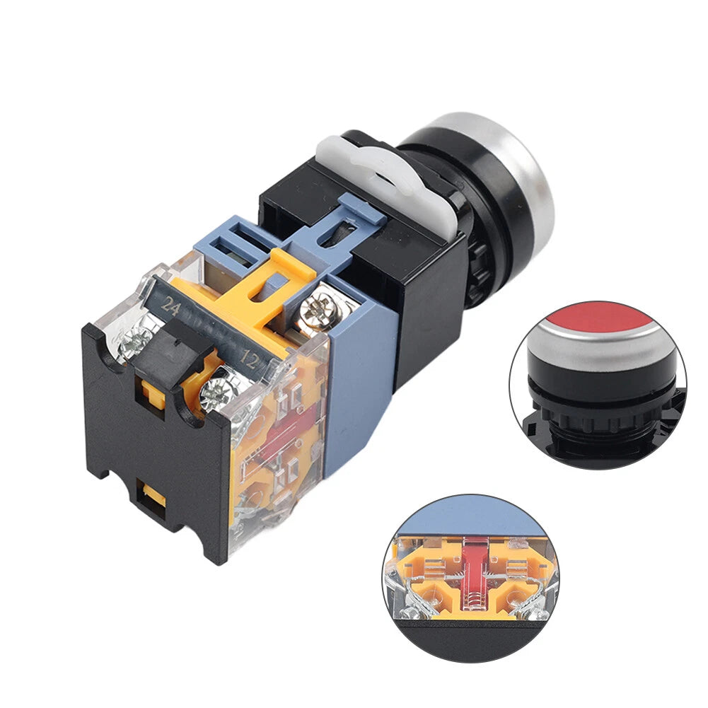 1pc 22mm Momentary Flat Head Push Button Switch AC 380V 10A With LED Light Red