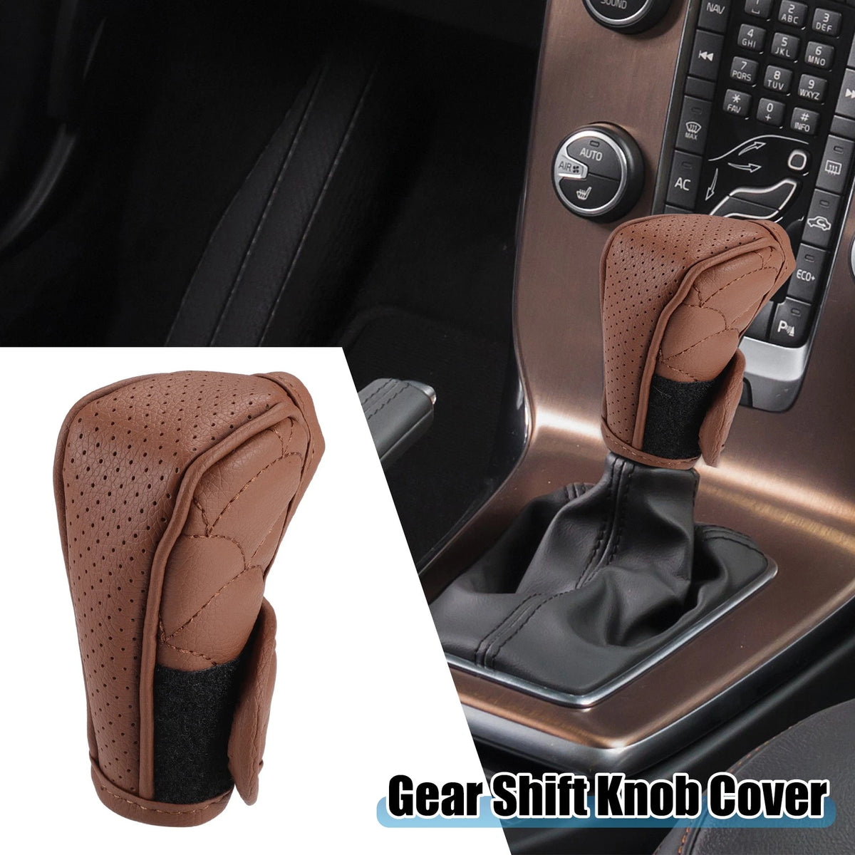 Shift Knob Cover for Universal Vehicles - Breathable Faux Leather Brown