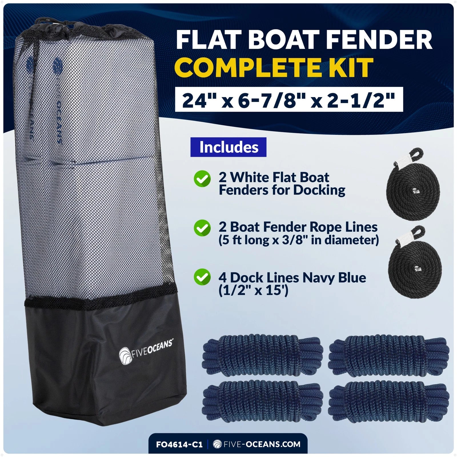 2-Pack Flat Boat Fender Kit for Docking (24" x 6-7/8" x 2-1/2")