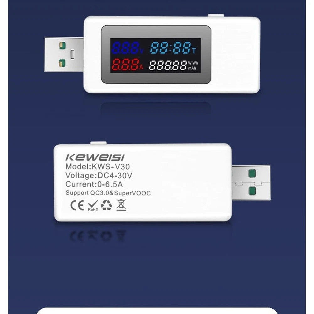 Color Screen USB Tester KWS V30 Voltmeter Ammeter Power Meter for Fast Charging