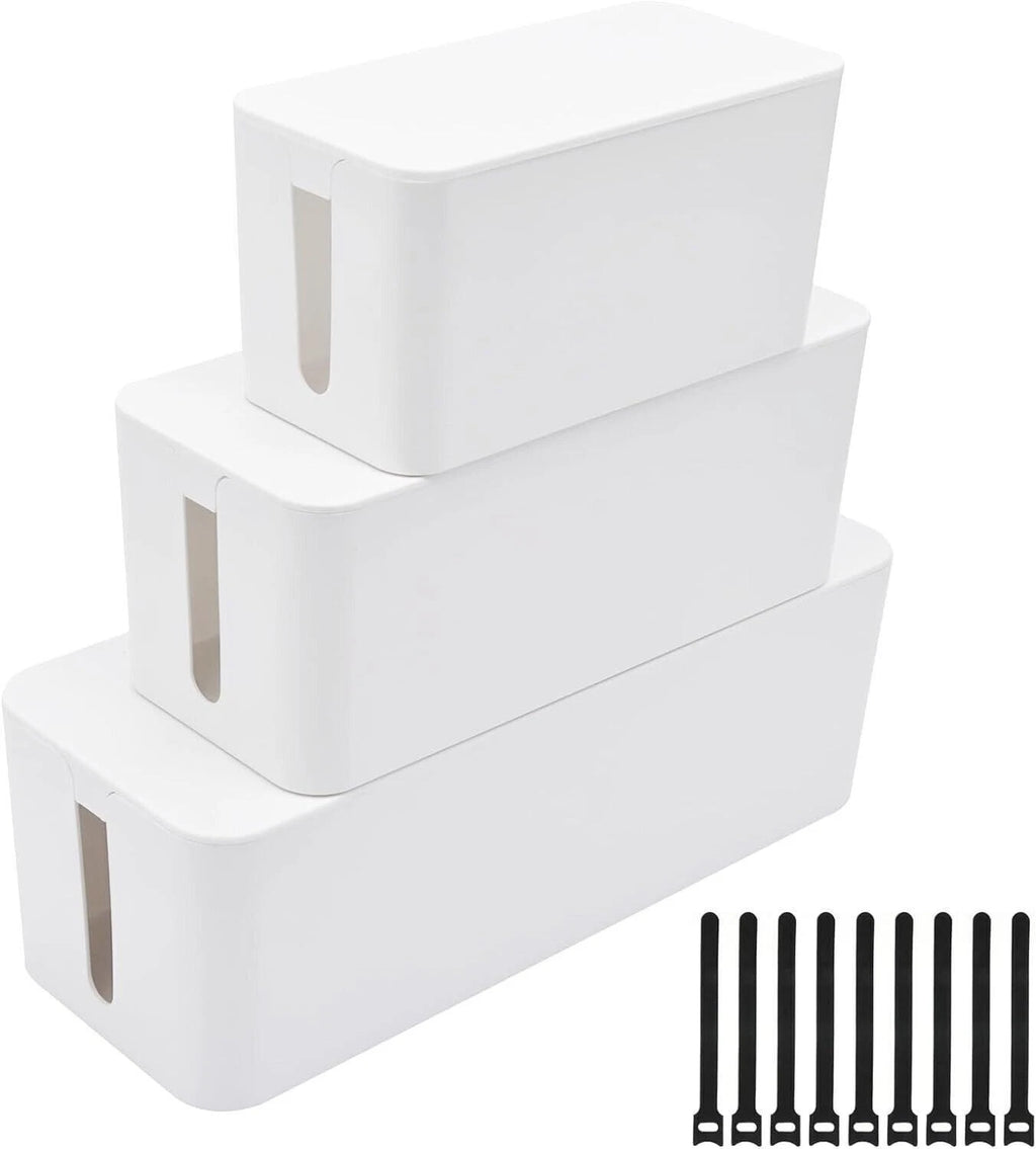Cable Management Box for Organizing Wires and Power Strips (BK/WT)