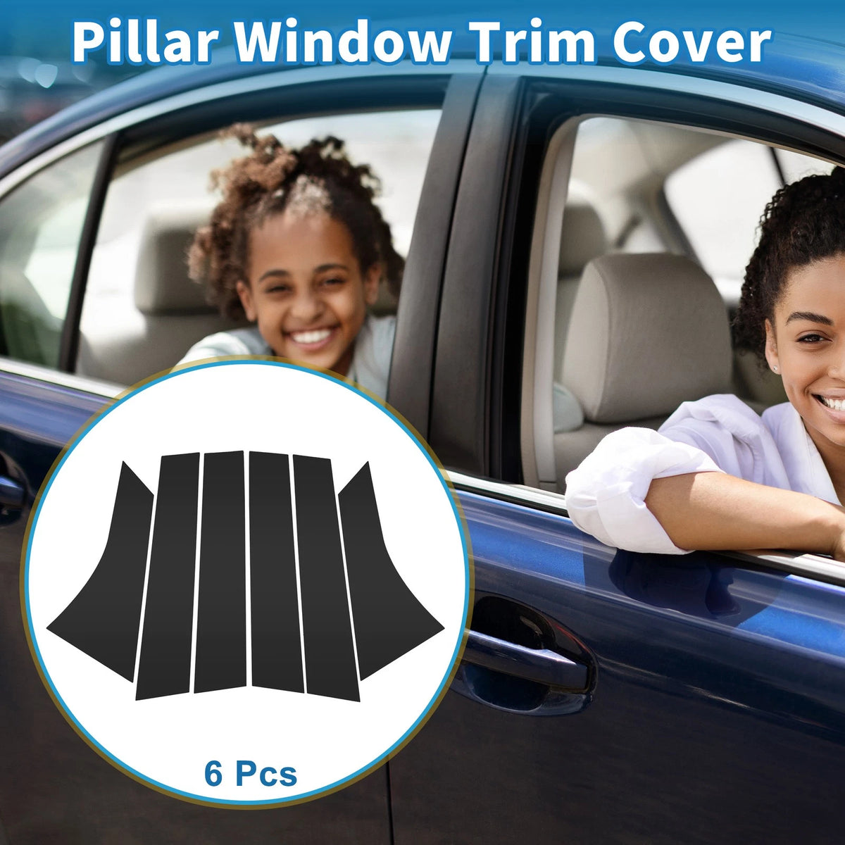 Set of 6 Door Pillar Window Trim for Ford Focus (2012–2019) Black