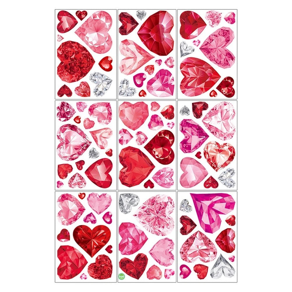 9 Sheets Red Heart Window Stickers for Valentine's Day Celebration