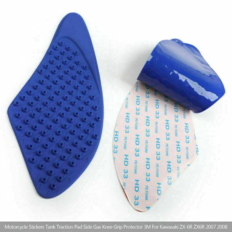 Blue Tank Traction Gas Pad Knee Fuel Side Grips for Kawasaki ZX-6R (2007–2008)