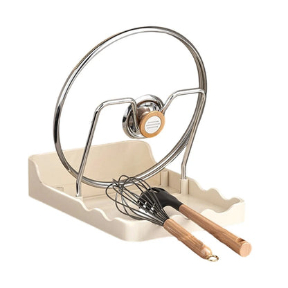 Countertop Rack for Pot Lids with Spoon Rest and Drip Tray
