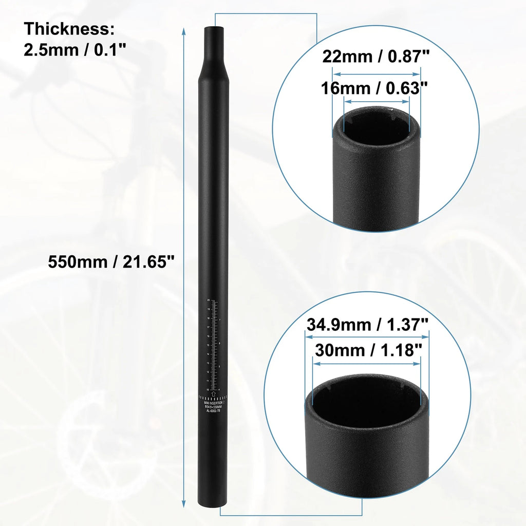 Bicycle Seat Post Aluminum Alloy Scale Mark for 34.9x550mm Black (All)