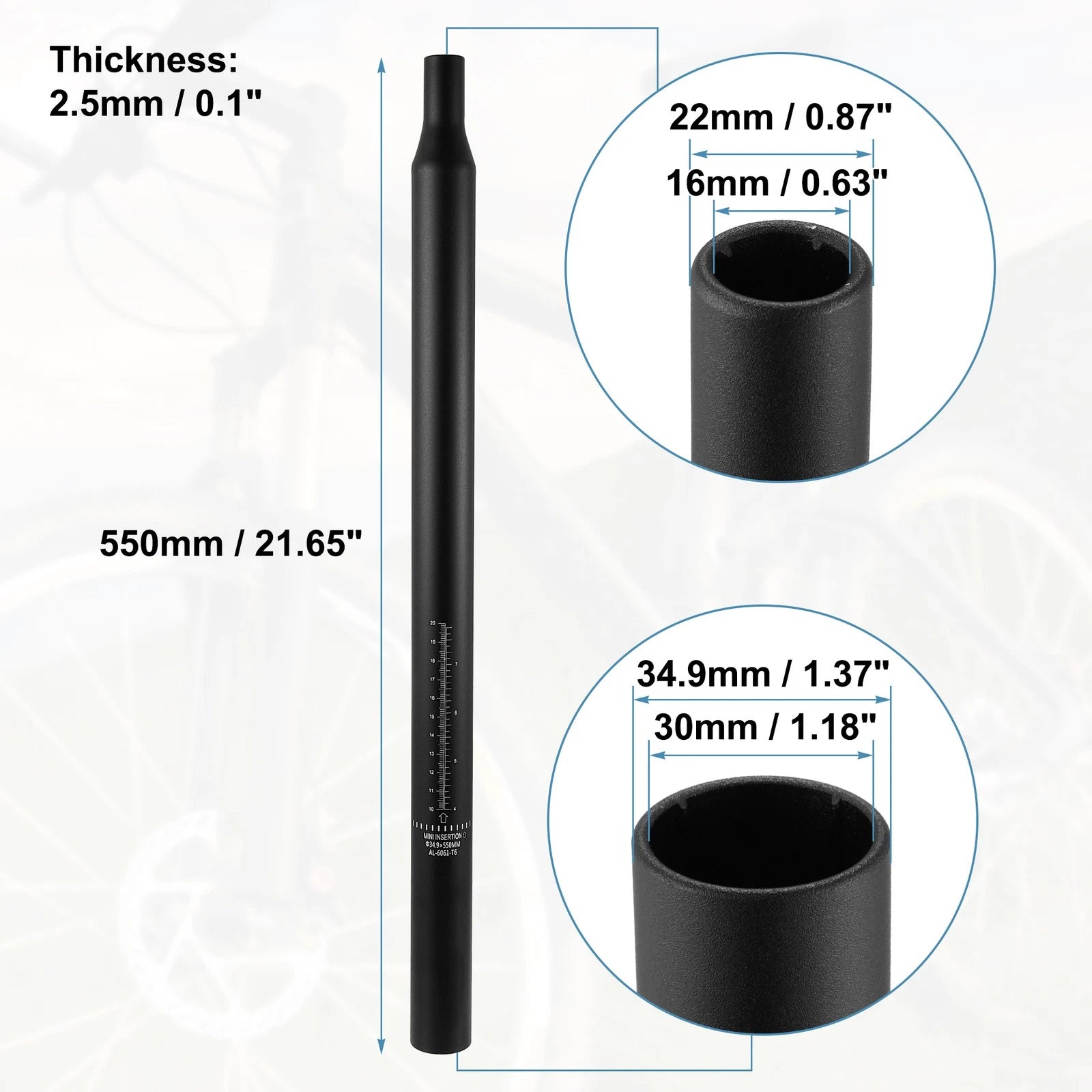 Bicycle Seat Post Aluminum Alloy Scale Mark for 34.9x550mm Black (All)
