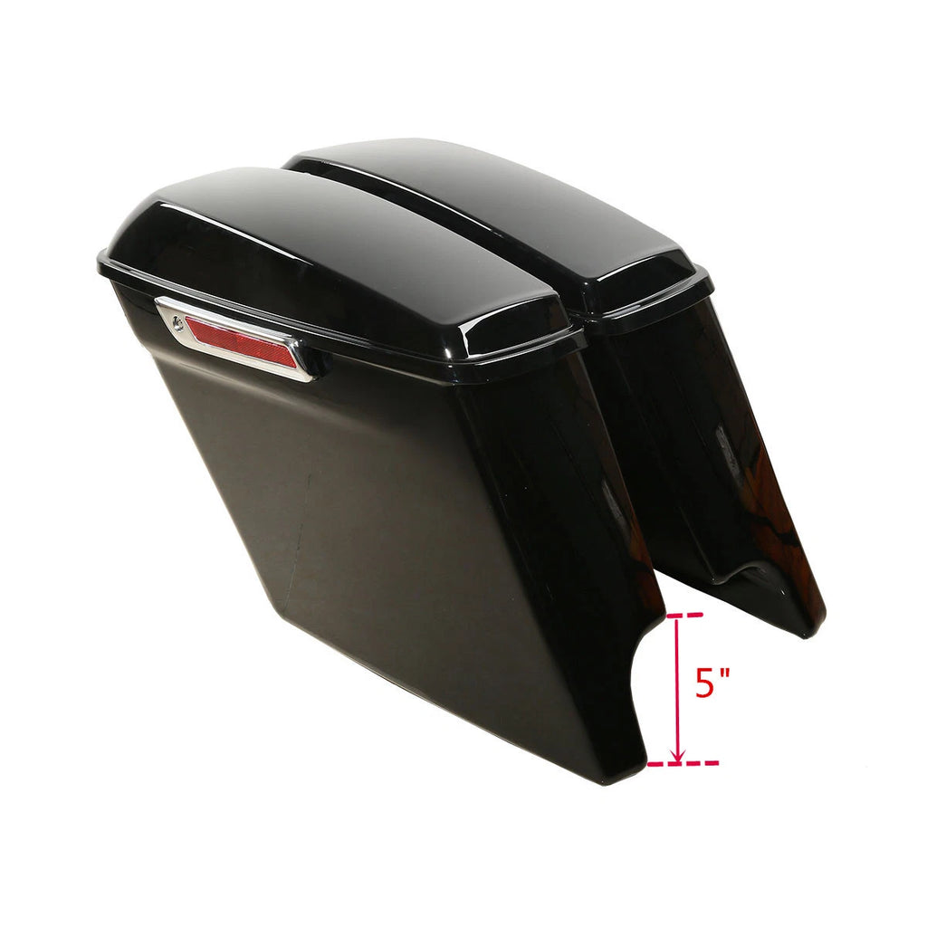 5" Extended Black Saddlebag & Chrome Conversion Bracket for Harley Softail (1986–2017)