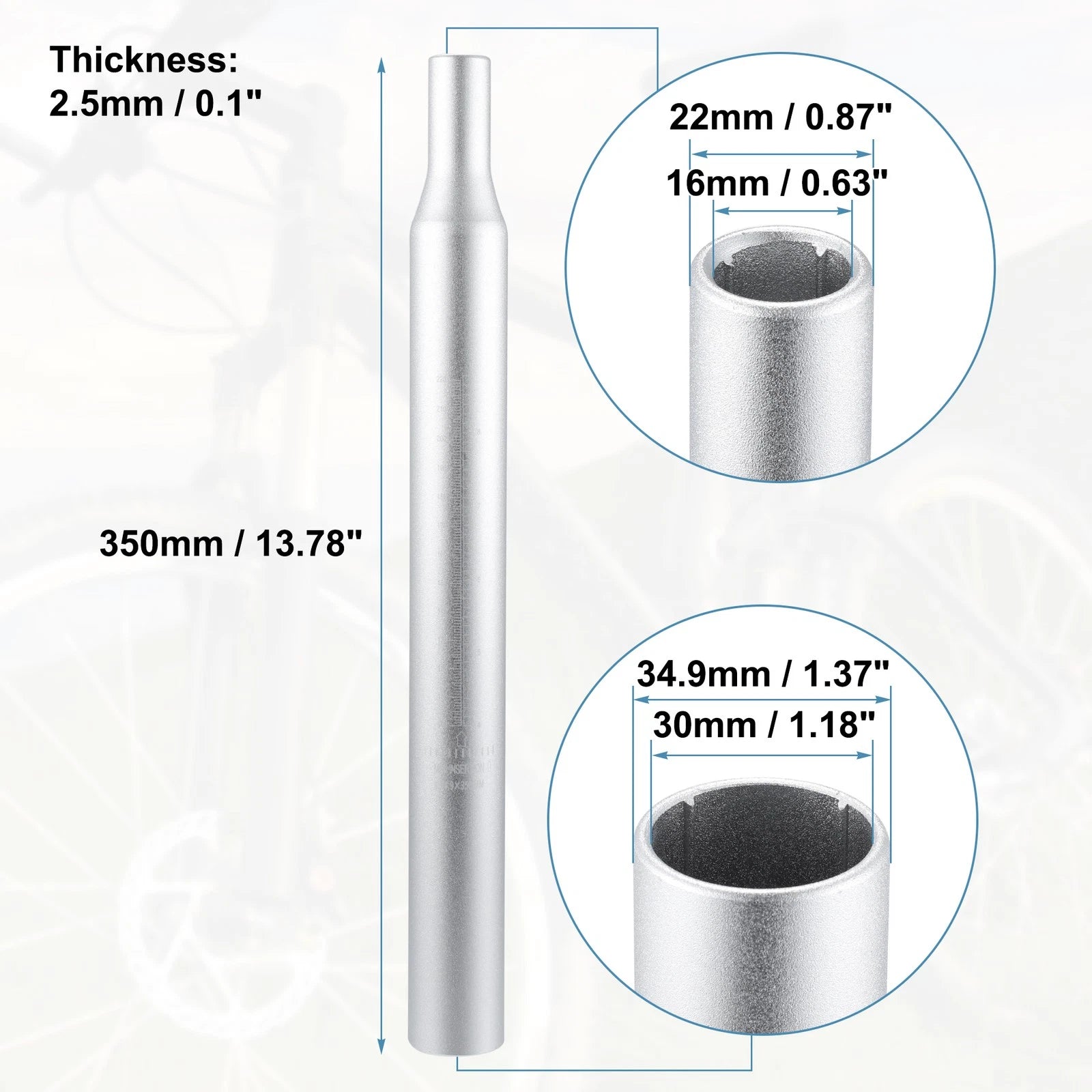 Seat Post Aluminum Alloy with Scale Mark for Bicycle Silver Tone (34.9x350)