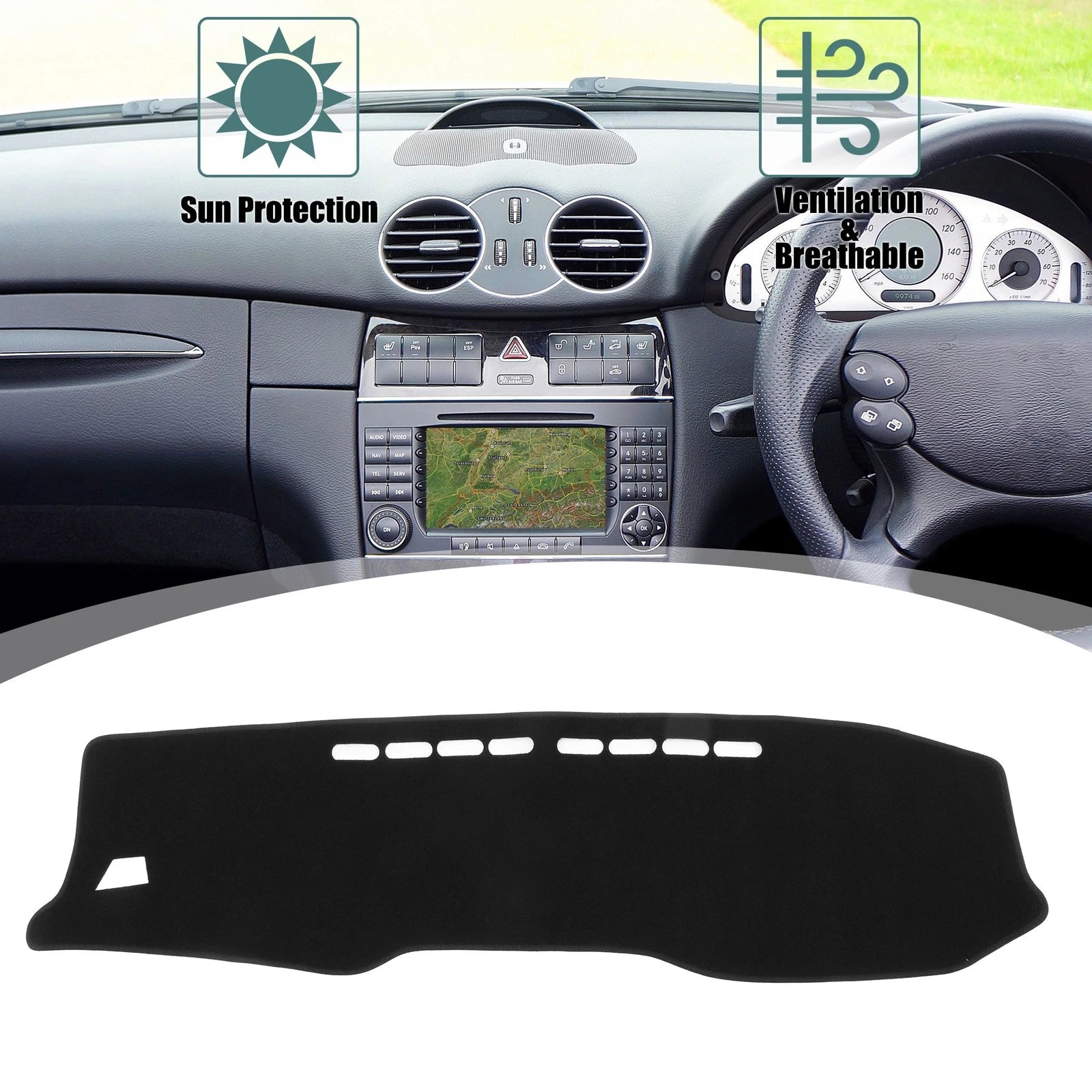 Dashboard Cover Black Non Slip Mat Replacement for Toyota Hilux (2017–2020)
