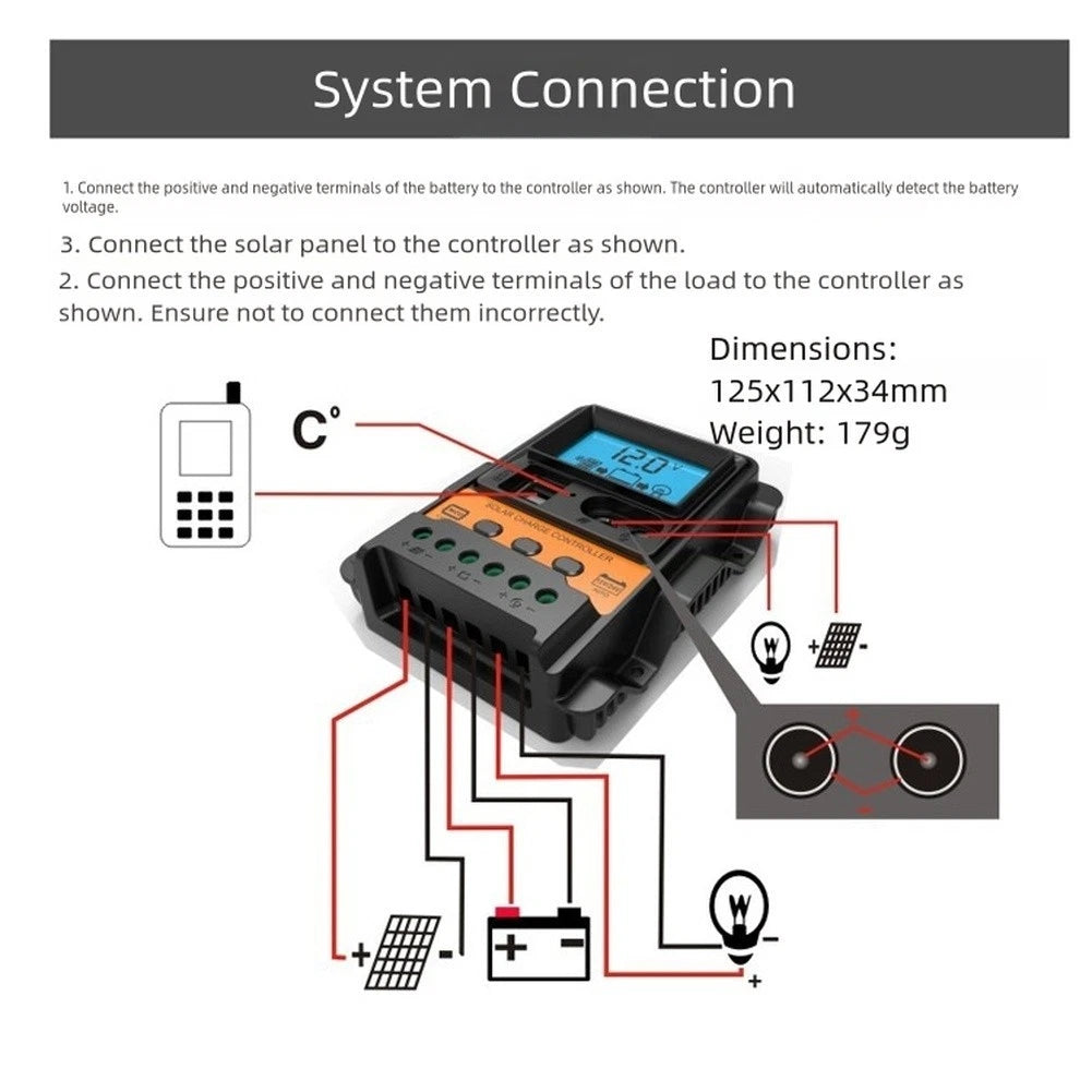 Solar Charge Controller 12V 24V MPPT Auto 10A 20A 30A with USB Ports