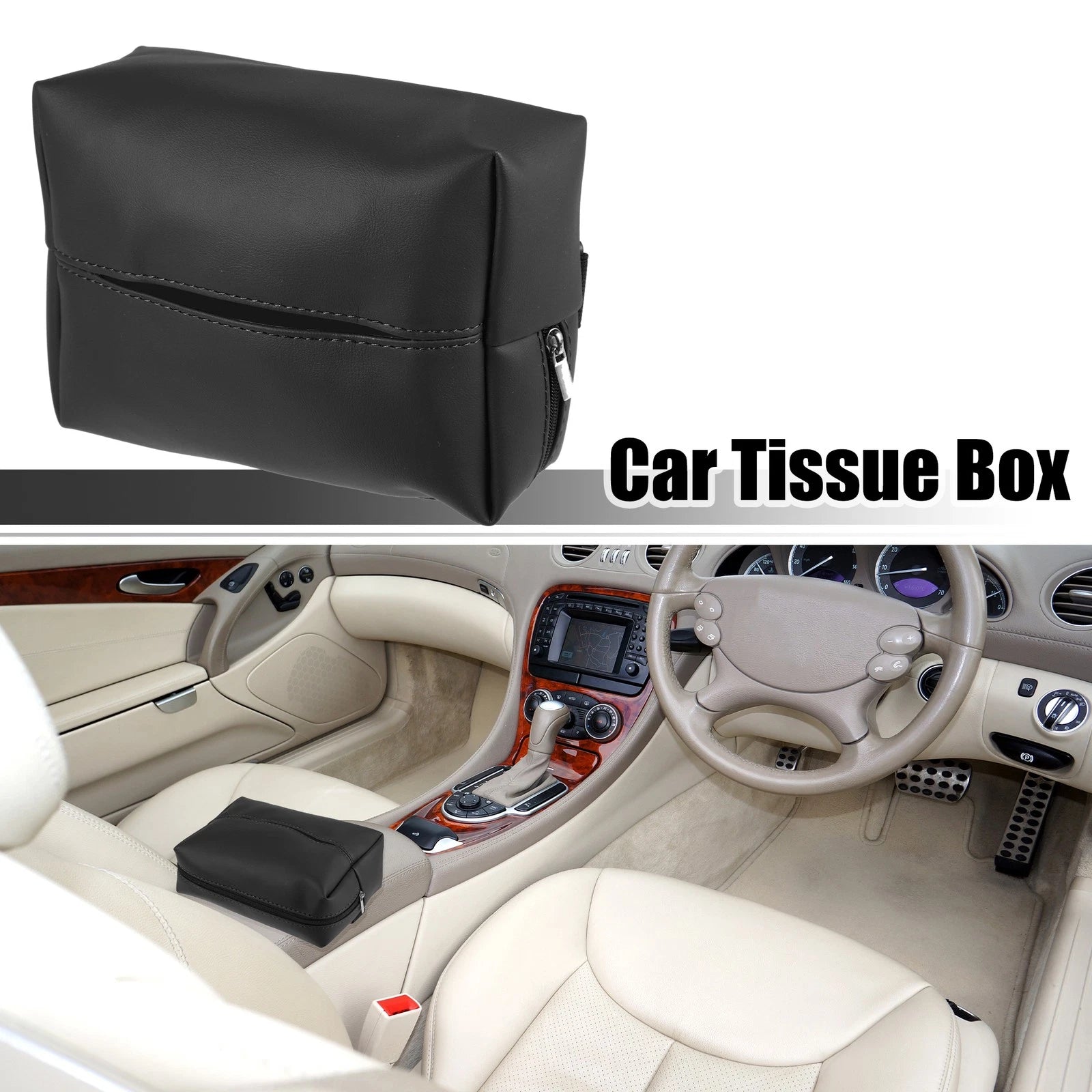 Universal Car Armrest Tissue Box Mask Holder for Back Seat (Black)