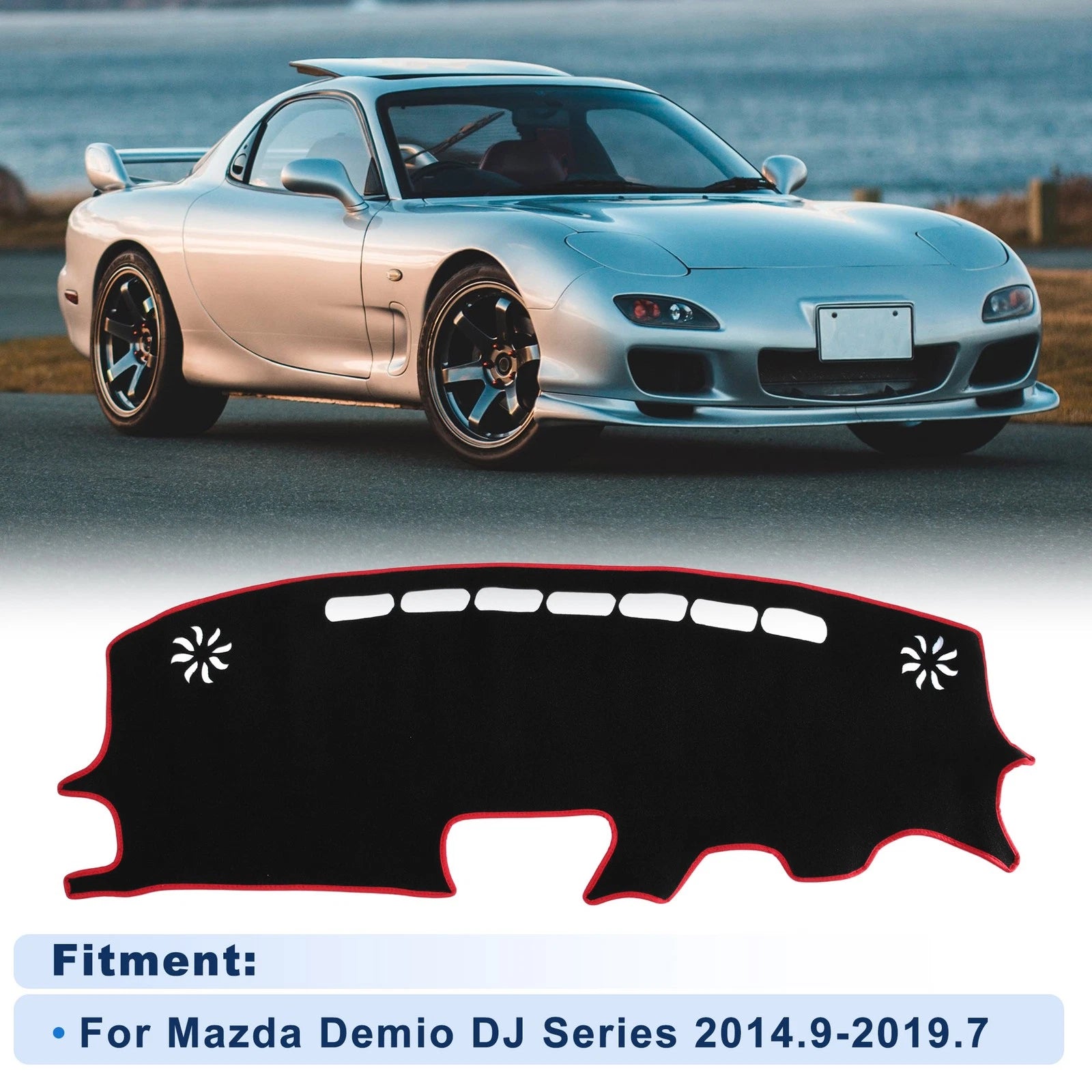 Dash Cover for Mazda Demio DJ Series Polyester Black with Red Edge (2014–2019)