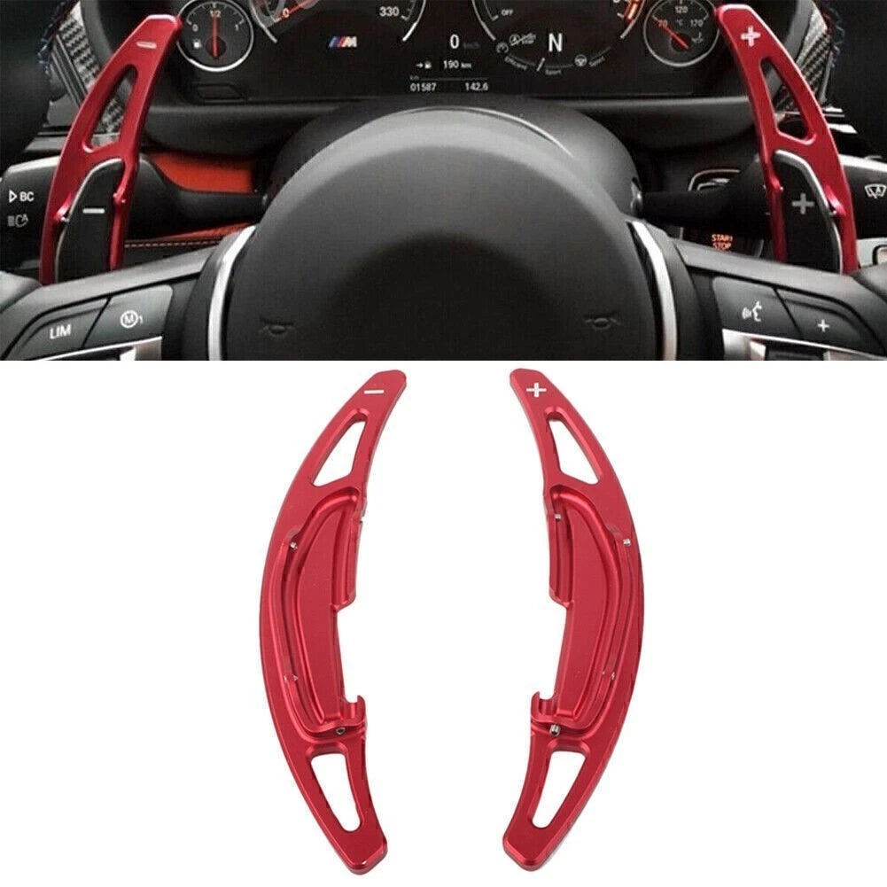 2X Red Steering Wheel Shift Paddle Extensions for BMW M2 M3 M4 M5 M6 X5M