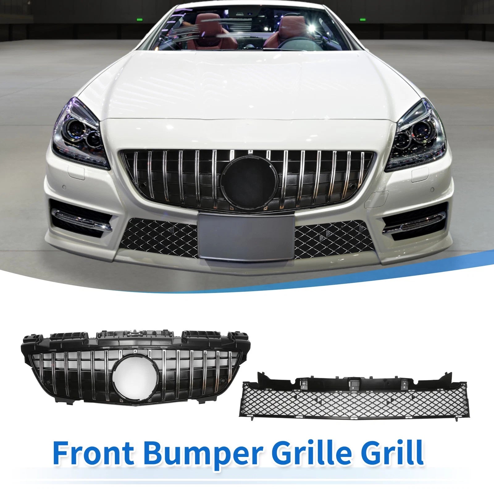 Front Upper Bumper Grille Grill Replacement for Mercedes-Benz SLK200 (2012–2016)