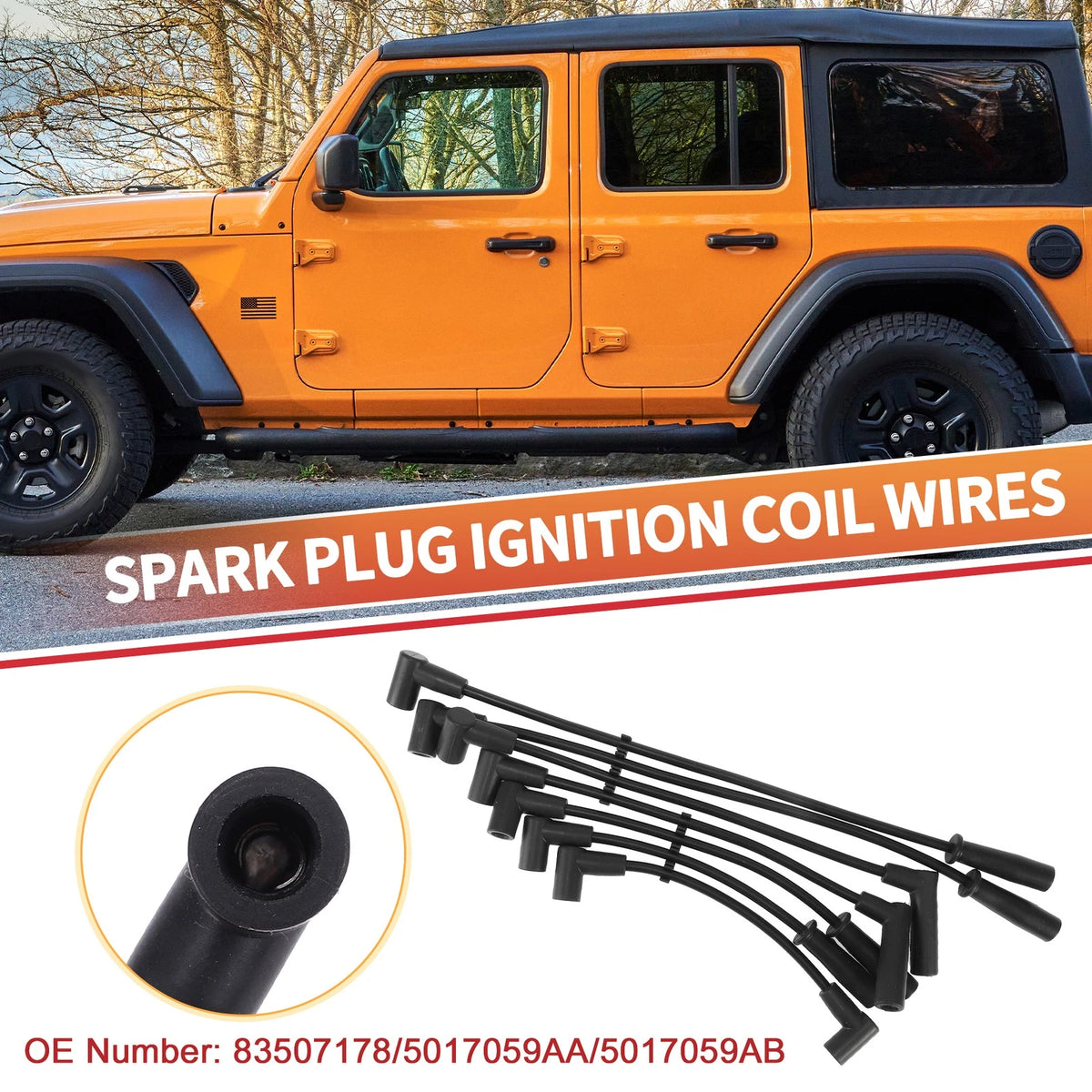 7 Pcs Spark Plug Wire Ignition Coil Cable No. 83507178 for Jeep Cherokee XJ (1991–1999)
