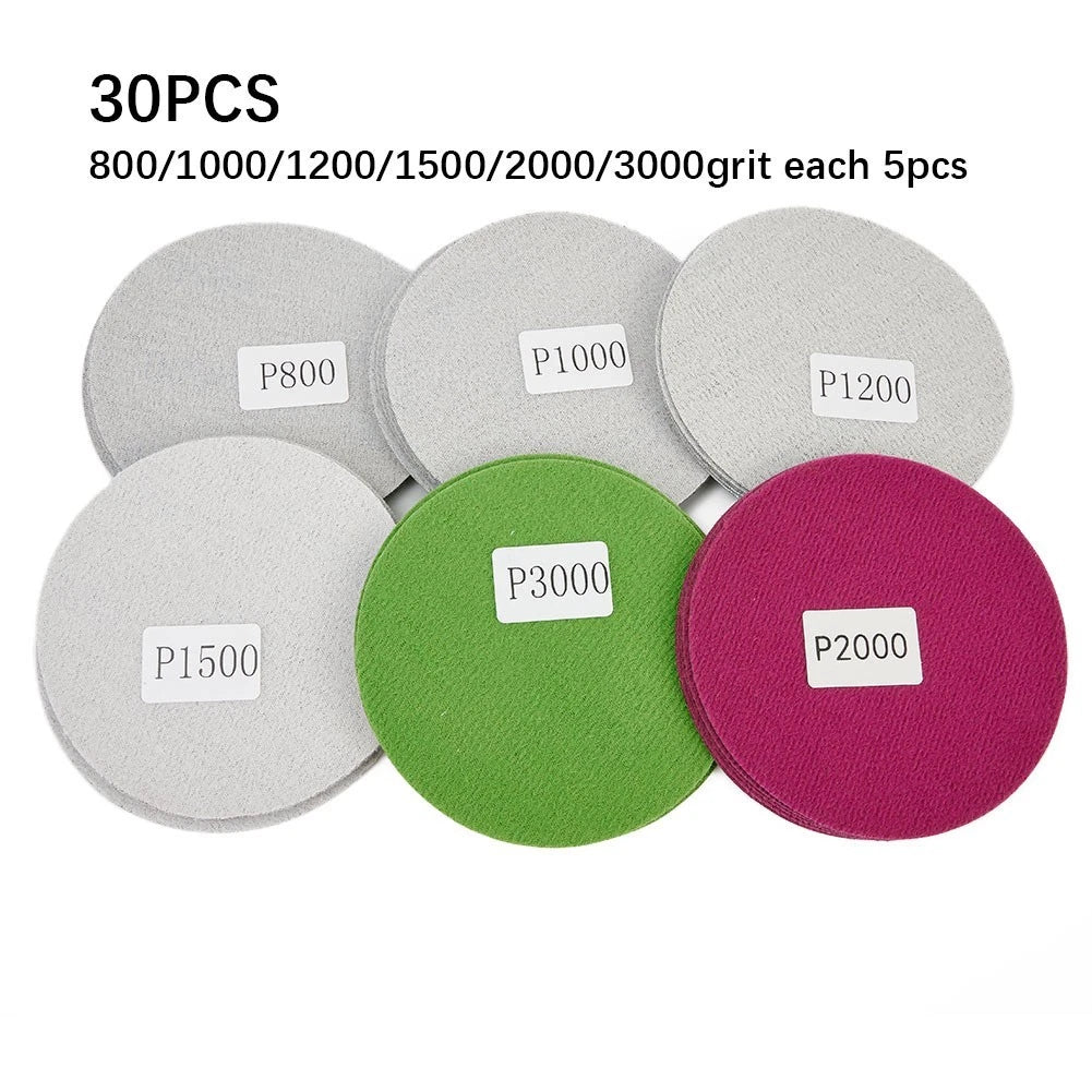 30 Pack Wet/Dry Sanding Discs for Versatile Use (800-3000 Grit)