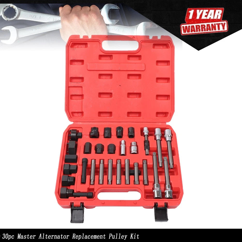 30-Piece Alternator Pulley Removal & Install Tool Kit for Auto Models