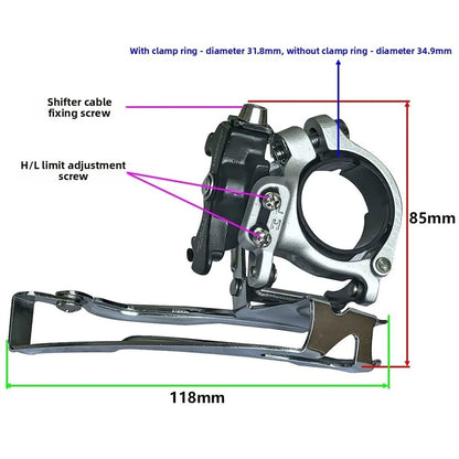 7 Speed Front Derailleur for Mountain Bikes (Lightweight Aluminum)