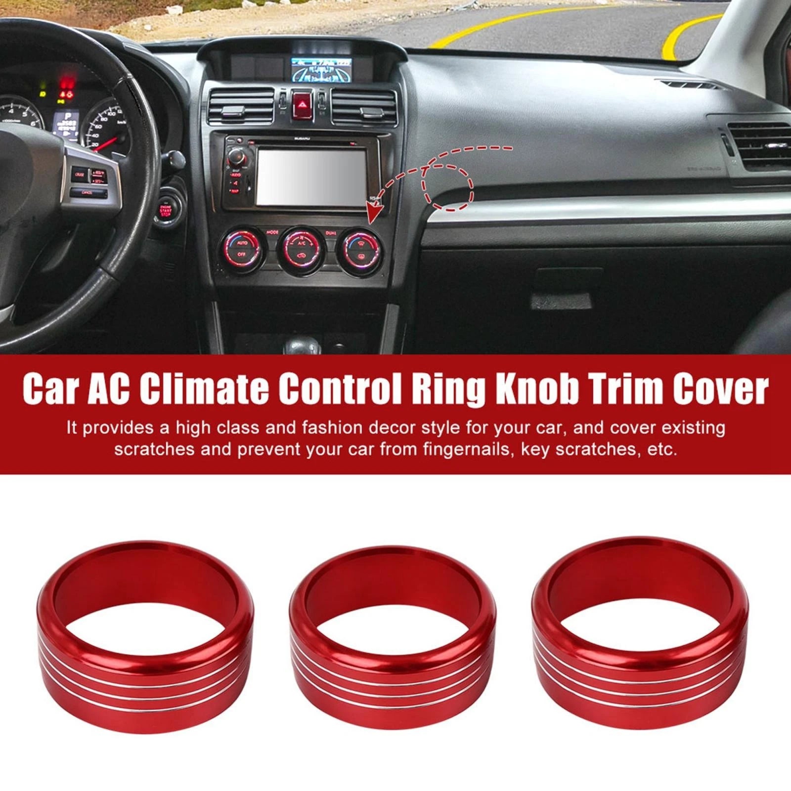 3pc AC Climate Control Ring Knob Trim Covers for Subaru Impreza WRX (2015–2021)