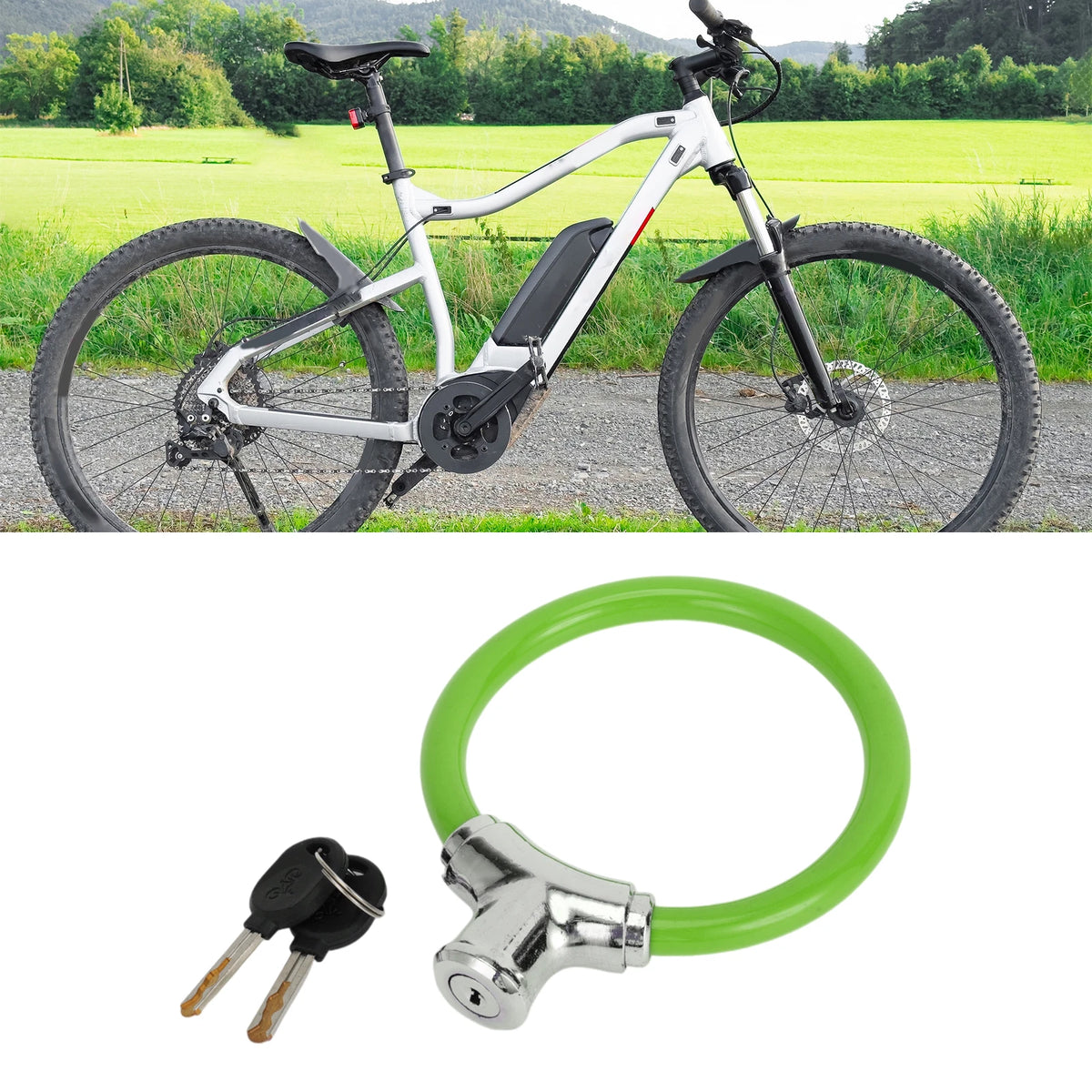Portable Ring Cable Lock for Bicycle (42cm) - Anti-Theft Mini Lock Green