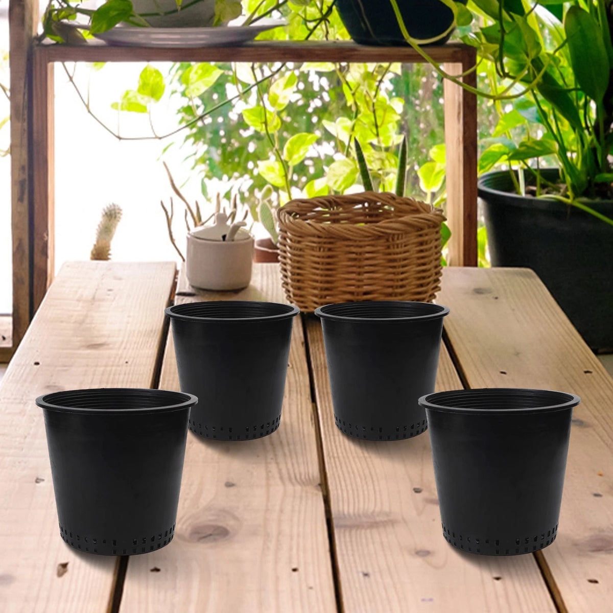 4 Piece Flowerpots with Efficient Drainage for Healthy Growth