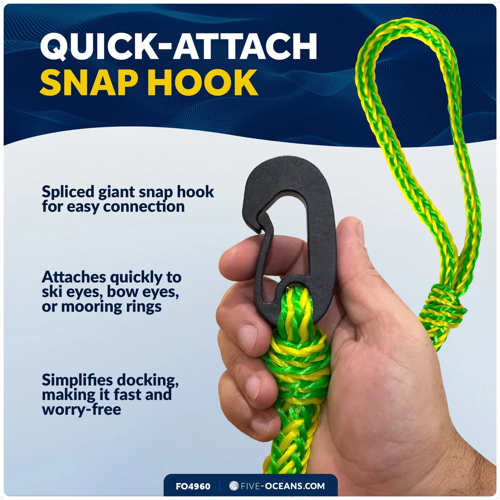 2-Pack 1/2 in x 7 ft PWC Dock Lines with Giant Snap Hook, FO4960