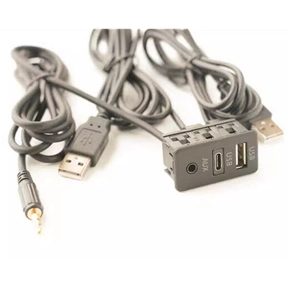 AUX + Type-C + USB Port Extension Cable Adapter for Car Dash (150CM)