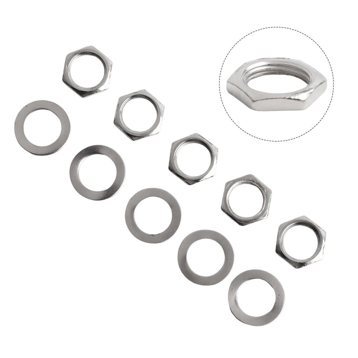 10X 9MM Guitar Potentiometer Nuts and Washers Complete Set