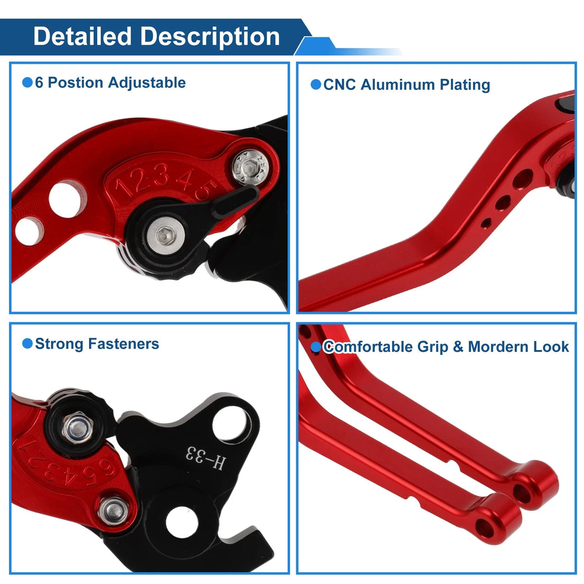 Set of 2 Adjustable Brake Clutch Levers for Honda RC51 (2000–2006) Red