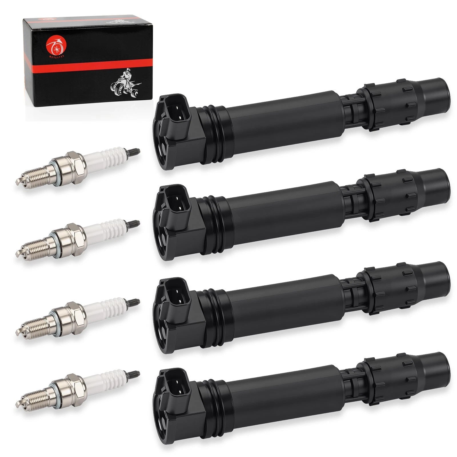 Set of 4 Ignition Coils for Honda CBR1000RR (2004–2007) 30700-MEL-003 w/ Iridium Spark Plug