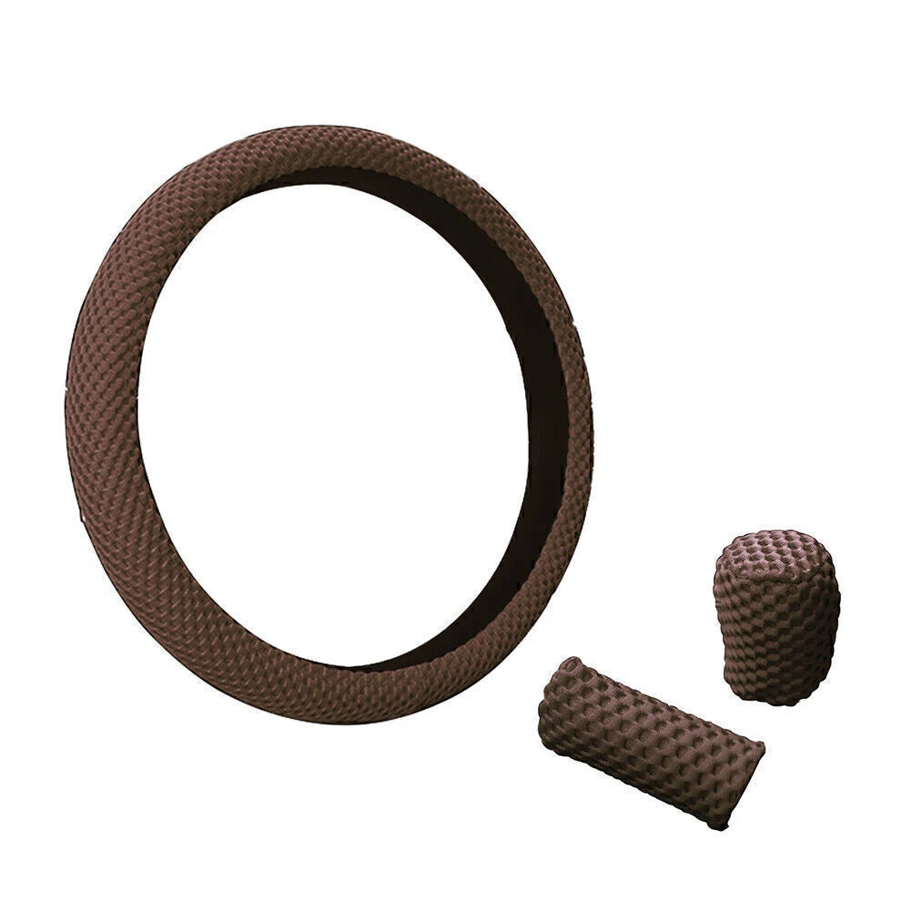 15" Steering Wheel Cover for Universal Fit (37-38CM) - Brown Mesh Cloth