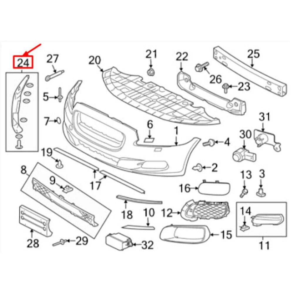 Front Bumper Mount Bracket for Jaguar XJ (2010–2019) C2D43335, C2C39520, C2D43333, C2D2819